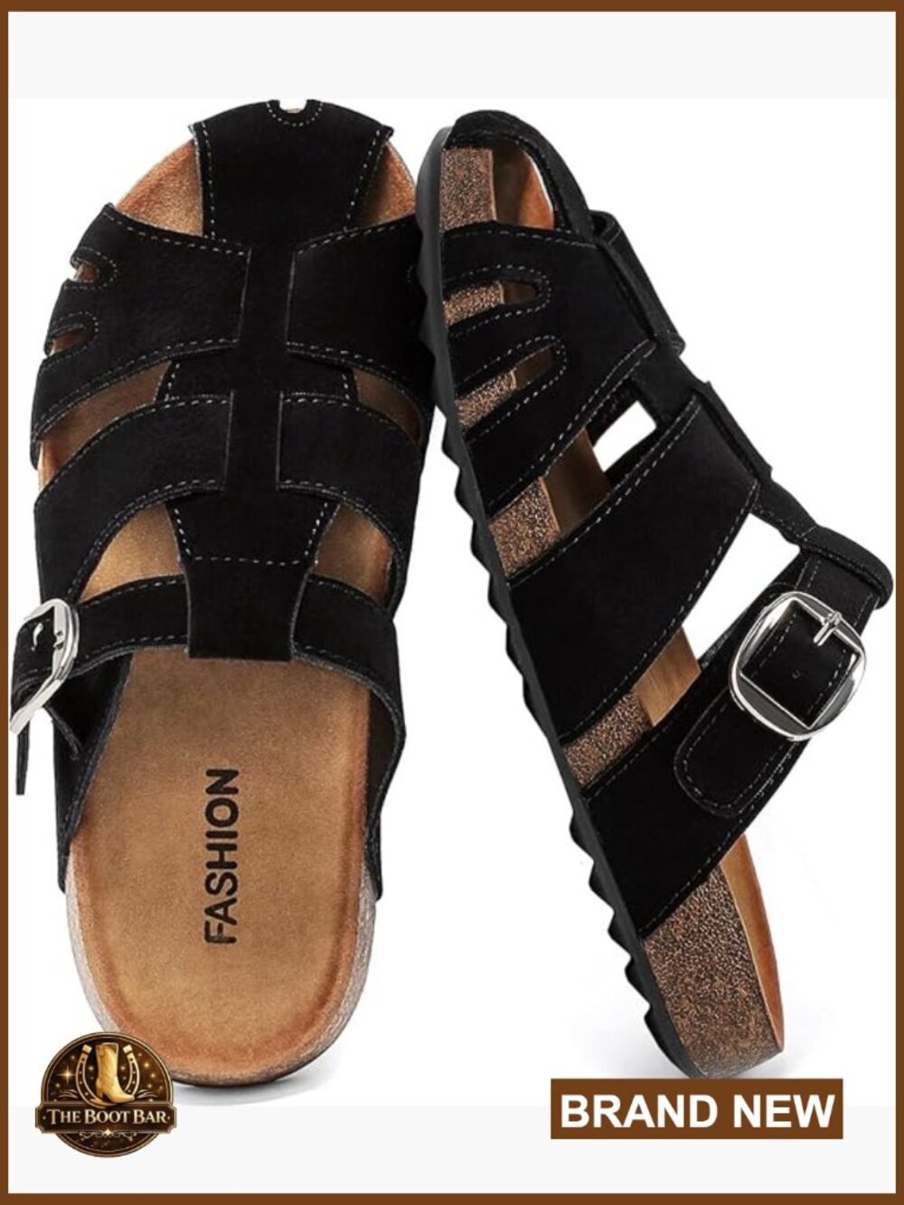 Women's Fisherman Sandals with Cork Footbed Suede Clogs Adjustable Buckle Slip